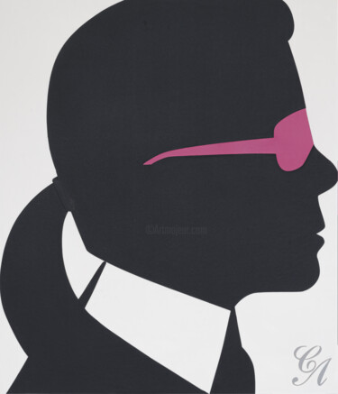 Painting titled "Karl Lagerfeld" by Svetlana Loskurinskaia, Original Artwork, Leather Mounted on Wood Stretcher frame