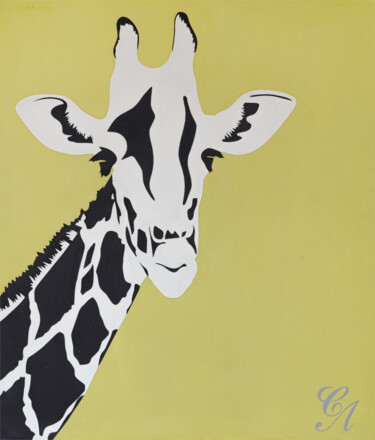 Malarstwo zatytułowany „Giraffe” autorstwa Svetlana Loskurinskaia, Oryginalna praca, Skóra Zamontowany na Drewniana rama nos…