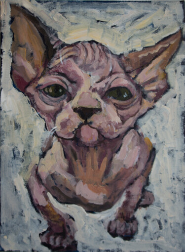 Painting titled "naked pink cat" by Svetlana Lukina, Original Artwork, Acrylic