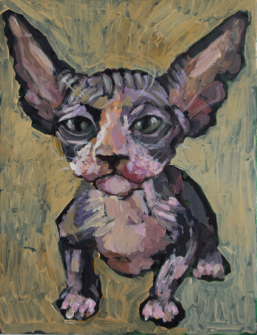 Painting titled "naked cat" by Svetlana Lukina, Original Artwork, Acrylic