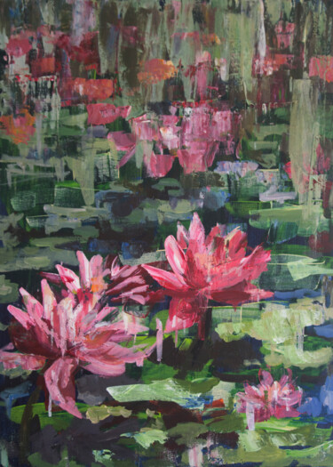 Schilderij getiteld "water lilies" door Svetlana Lukina, Origineel Kunstwerk, Acryl
