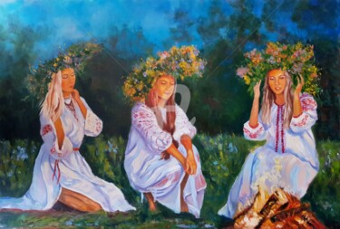 Painting titled "Bachelorette Party" by Svetlana Grishkovec-Kiisky, Original Artwork, Oil Mounted on Wood Stretcher frame