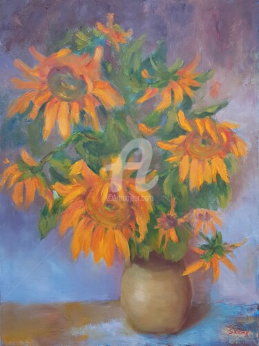 Pittura intitolato "Sunflowers" da Svetlana Grishkovec-Kiisky, Opera d'arte originale, Olio Montato su Telaio per barella in…
