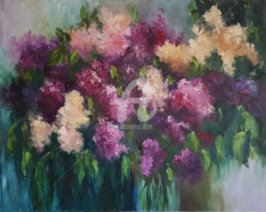 Painting titled "Lilac" by Svetlana Grishkovec-Kiisky, Original Artwork, Oil Mounted on Wood Stretcher frame