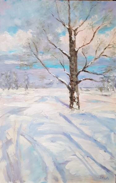 Painting titled "Winter day" by Svetlana Grishkovec-Kiisky, Original Artwork, Oil Mounted on Wood Stretcher frame