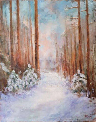 Painting titled "WINTER IN THE FOREST" by Svetlana Grishkovec-Kiisky, Original Artwork, Oil