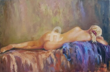 Schilderij getiteld "Nude" door Svetlana Grishkovec-Kiisky, Origineel Kunstwerk, Olie Gemonteerd op Frame voor houten branca…