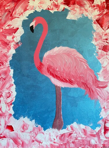 Painting titled "Pink flamingo" by Svetlana Nikonorova, Original Artwork, Acrylic Mounted on Other rigid panel