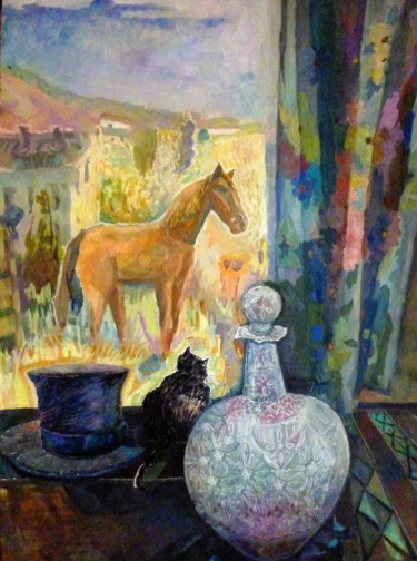 Painting titled "Composition with ho…" by Svetlana Prokosheva, Original Artwork, Gouache
