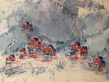 Картина под названием "Norwegian Fjords" - Svetlana Pyzurenko, Подлинное произведение искусства, Акварель