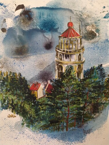 Malerei mit dem Titel "Lighthouse Heseta H…" von Svetlana Pyzurenko, Original-Kunstwerk, Aquarell