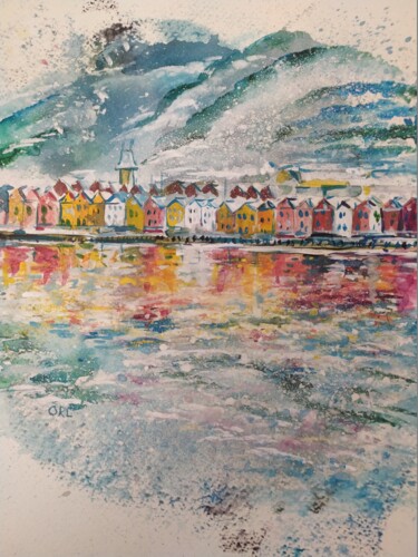 Pintura intitulada "Bergen" por Svetlana Pyzurenko, Obras de arte originais, Aquarela
