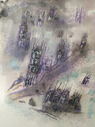 Schilderij getiteld "Abstract City in Go…" door Svetlana Pyzurenko, Origineel Kunstwerk, Aquarel