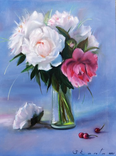 Pittura intitolato "Pionies" da Svetlana Ranta, Opera d'arte originale, Olio