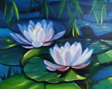 Malerei mit dem Titel "Water lilies" von Svetlana Ranta, Original-Kunstwerk, Öl
