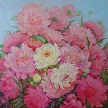 Картина под названием "Пионы Розовое круже…" - Svetlana Razumova, Подлинное произведение искусства, Масло