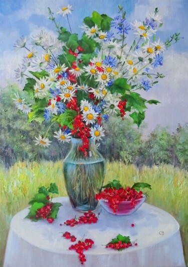 Painting titled "Полевые цветы и смо…" by Svetlana Razumova, Original Artwork, Oil