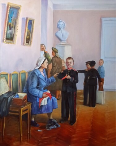 Painting titled "Новички" by Svetlana Razumova, Original Artwork, Oil Mounted on Wood Stretcher frame