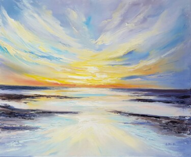 Coastal sunset beach seaside Atlantic ocean abstract Painting titled "Coastal sunset beac…" by Svetlana Rylova, Original Art, Oil