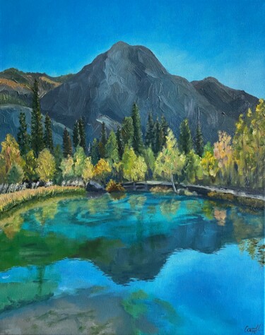 Painting titled "Geyser lake in Altai" by Svetlana Safarova, Original Artwork, Oil