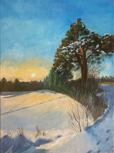 Malerei mit dem Titel "Winter sunset" von Svetlana Safarova, Original-Kunstwerk, Öl