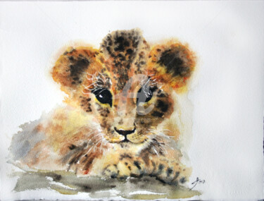 Schilderij getiteld "Baby Leopard" door Svetlana Samovarova (SA.LANA), Origineel Kunstwerk, Aquarel