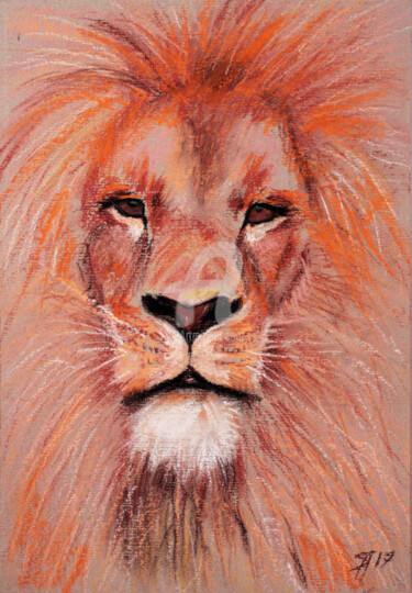 Drawing titled "lion.jpg" by Svetlana Samovarova (SA.LANA), Original Artwork, Pastel
