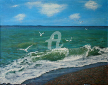 Schilderij getiteld "Seascape" door Svetlana Samovarova (SA.LANA), Origineel Kunstwerk, Acryl