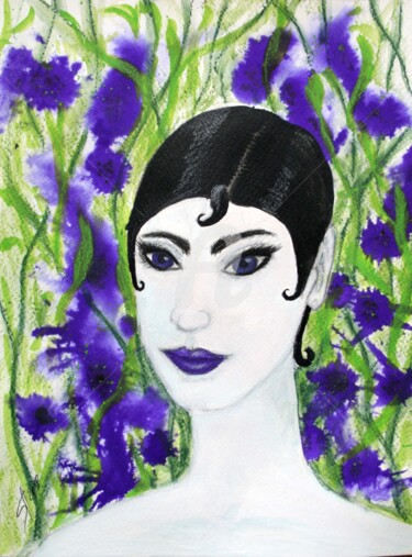 Σχέδιο με τίτλο "Violet Soul" από Svetlana Samovarova (SA.LANA), Αυθεντικά έργα τέχνης, Κάρβουνο