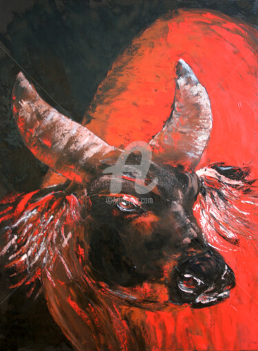 Peinture intitulée "Red Bull" par Svetlana Samovarova (SA.LANA), Œuvre d'art originale, Huile