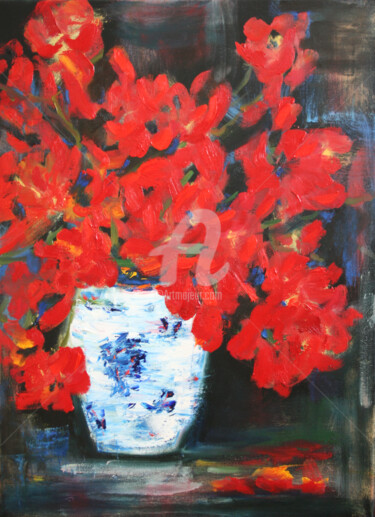 Painting titled "red-bouquet" by Svetlana Samovarova (SA.LANA), Original Artwork, Oil