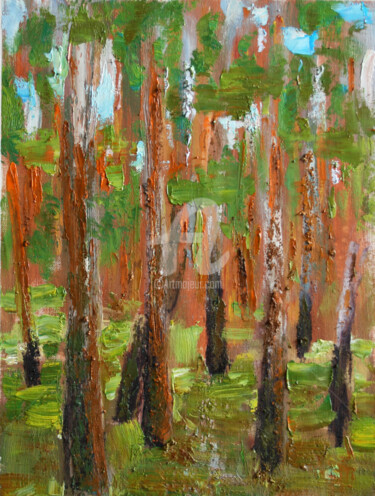 Pittura intitolato "pine-forest" da Svetlana Samovarova (SA.LANA), Opera d'arte originale, Olio