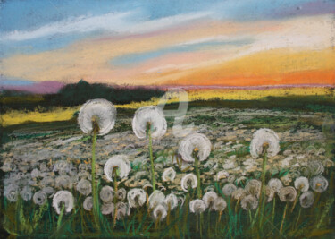 Drawing titled "FIELD OF DANDELIONS" by Svetlana Samovarova (SA.LANA), Original Artwork, Pastel