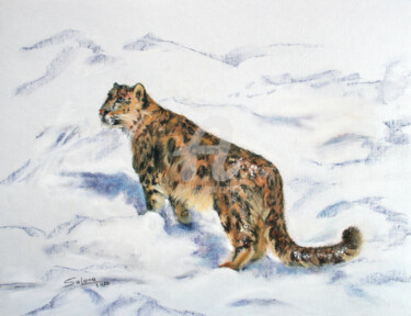 Dessin intitulée "SNOW LEOPARD" par Svetlana Samovarova (SA.LANA), Œuvre d'art originale, Pastel