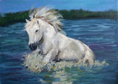 Painting titled "BATHING... WILD HOR…" by Svetlana Samovarova (SA.LANA), Original Artwork, Oil