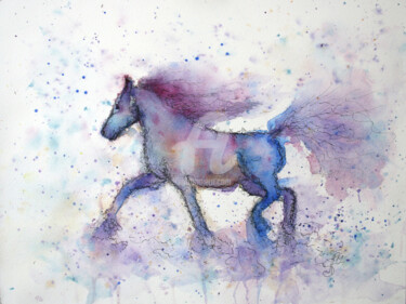 Painting titled "SKY HORSE" by Svetlana Samovarova (SA.LANA), Original Artwork, Watercolor