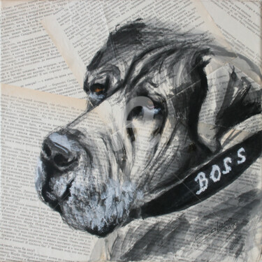 Drawing titled "DOG NAMED BOSS... P…" by Svetlana Samovarova (SA.LANA), Original Artwork, Ink