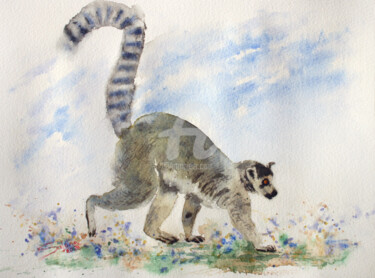 Pintura intitulada "LEMUR II" por Svetlana Samovarova (SA.LANA), Obras de arte originais, Aquarela