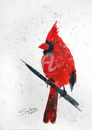 Schilderij getiteld "CARDINAL II" door Svetlana Samovarova (SA.LANA), Origineel Kunstwerk, Aquarel