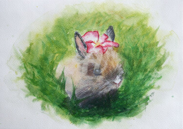 Peinture intitulée "BABY BUNNY" par Svetlana Samovarova (SA.LANA), Œuvre d'art originale, Aquarelle