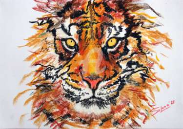 Рисунок под названием "Tiger 1" - Svetlana Samovarova (SA.LANA), Подлинное произведение искусства, Пастель