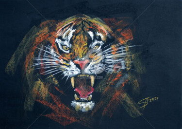 Desenho intitulada "Tiger II" por Svetlana Samovarova (SA.LANA), Obras de arte originais, Pastel