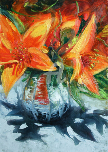 Картина под названием "Lily bouquet" - Svetlana Samovarova (SA.LANA), Подлинное произведение искусства, Масло