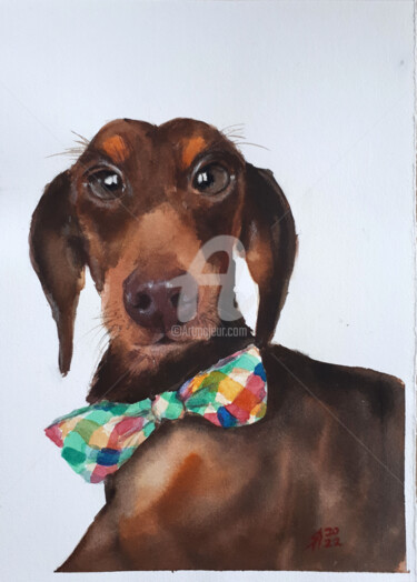 Painting titled "MISTER DOGGY..." by Svetlana Samovarova (SA.LANA), Original Artwork, Watercolor