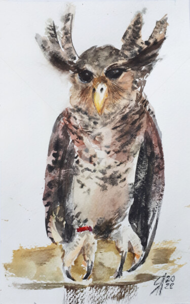 Painting titled "OWL II" by Svetlana Samovarova (SA.LANA), Original Artwork, Watercolor