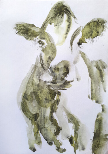 Peinture intitulée "COW 01" par Svetlana Samovarova (SA.LANA), Œuvre d'art originale, Aquarelle