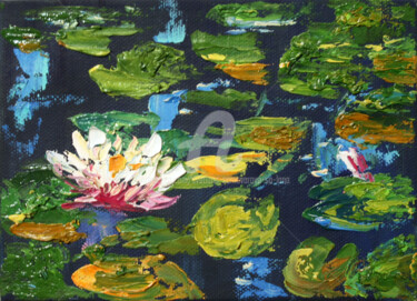 Painting titled "WATER LILIES framed" by Svetlana Samovarova (SA.LANA), Original Artwork, Oil Mounted on Cardboard