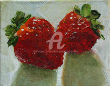 Schilderij getiteld "STRAWBERRY..." door Svetlana Samovarova (SA.LANA), Origineel Kunstwerk, Olie Gemonteerd op Karton