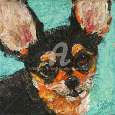 Painting titled "DOG 05.24" by Svetlana Samovarova (SA.LANA), Original Artwork, Oil Mounted on Other rigid panel