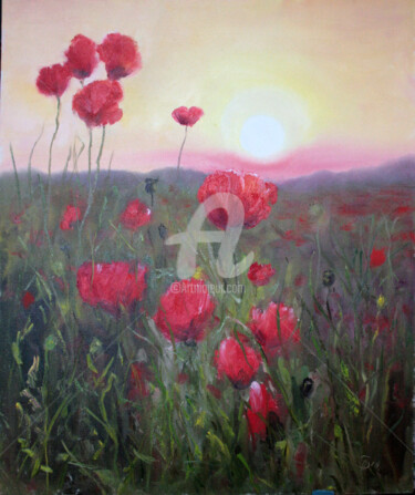 Pintura intitulada "Poppy field" por Svetlana Samovarova (SA.LANA), Obras de arte originais, Óleo